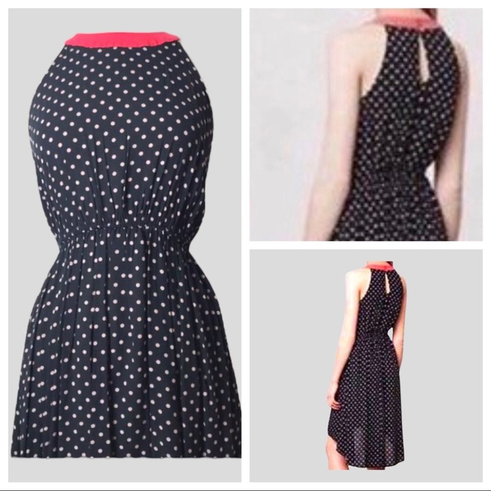 NWT Lilka Anthropologie Black Cream Red Lark Polka Dot Hi Low Dress Size XS